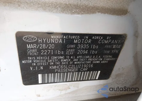 2020 Hyundai Ioniq Hybrid Blue z USA, uszkodzony, nr VIN KMHC65LC2LU219016